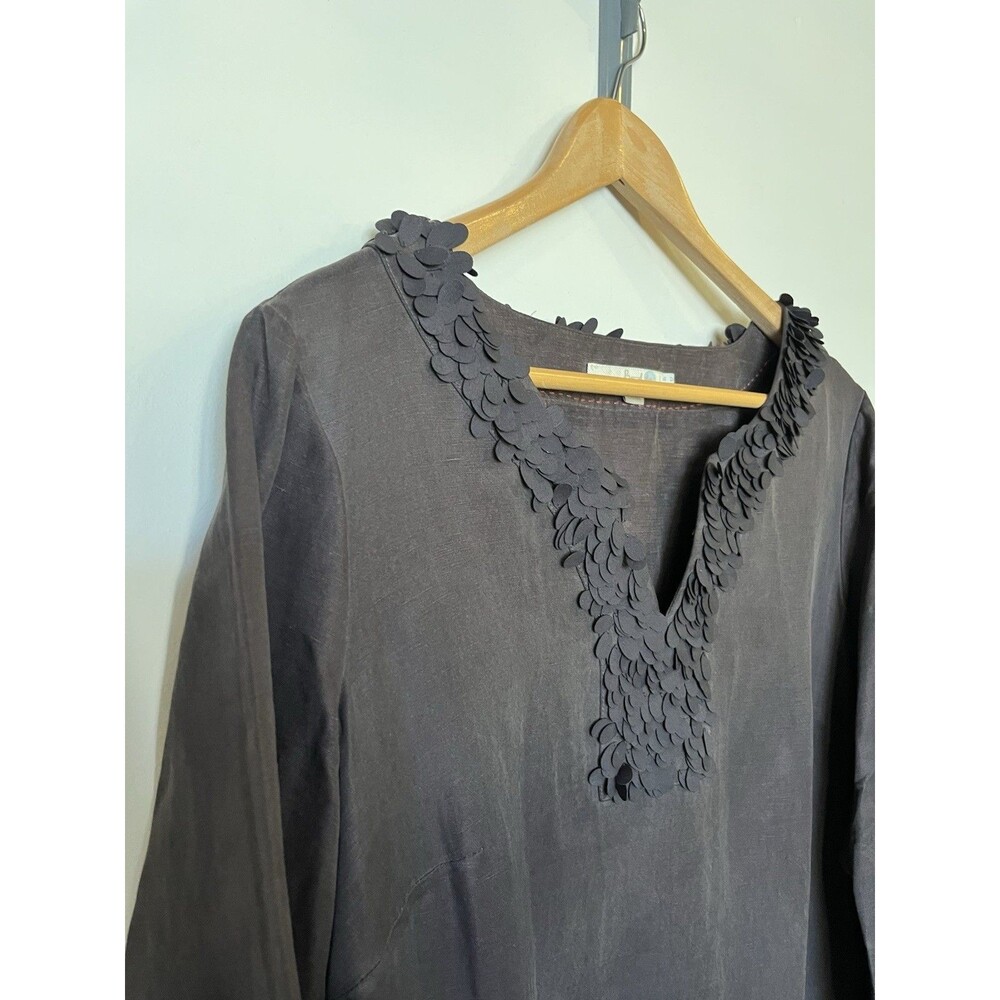 Boden Charcoal Gray V Neck 3/4 Sleeve Silk Linen Blend Tunic Mini Dress Size 12 - Picture 3 of 9